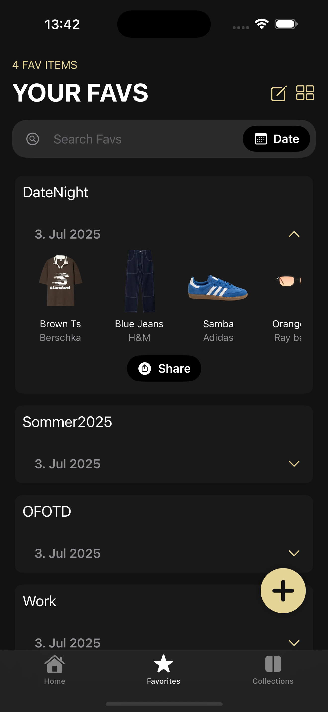 WARdrobe Favorites Dark Mode
